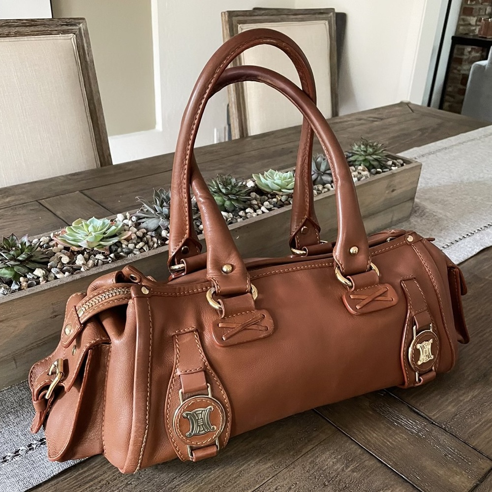 AUTH CELINE Paris Triomphe Macadam Cognac Bag 🌹
